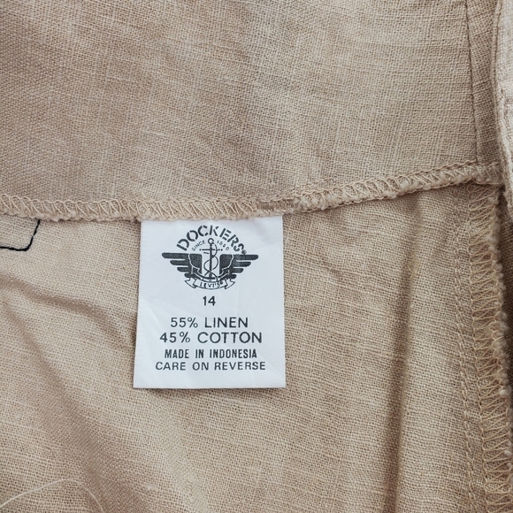 Vtg Levis Dockers Shorts Wmns 14 Linen Blend Beige Tan Bareback 32x9 80s 90s NWT - Picture 7 of 15